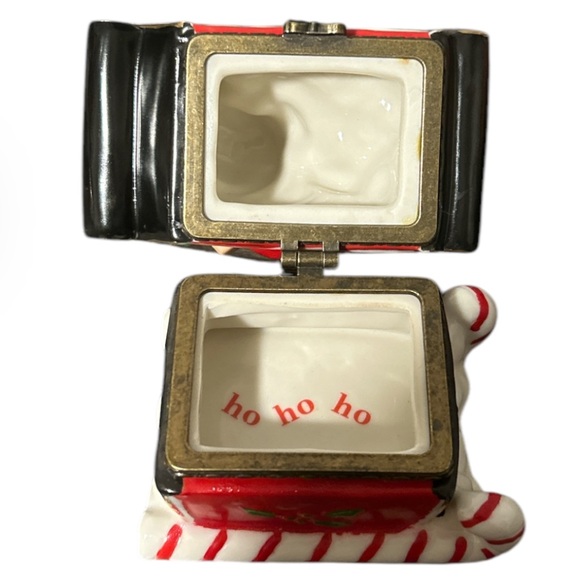 Department 56 Hinged Ceramic Trinket Box Santa Claus Candycane Sleigh Presents - Picture 3 of 4